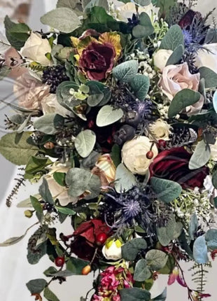 Silk Scottish thistle, rose bridal flowers  in Blue , Burgundy Blush Roses image 6