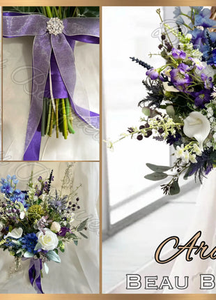 Scottish calla, anemone in blue, purple Artificial Silk Wedding Bridal Flower image 1