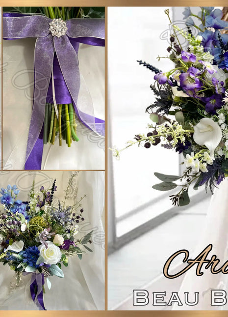 Scottish calla, anemone in blue, purple Artificial Silk Wedding Bridal Flower image 1
