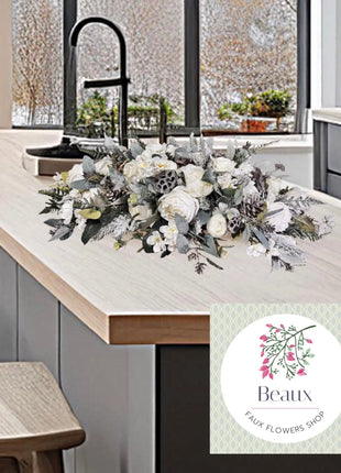 Winter, Christmas Festive table Arrangement  Cream Rose, Spruce, Fir Cones image 0