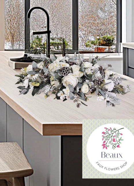 Winter, Christmas Festive table Arrangement  Cream Rose, Spruce, Fir Cones image 0