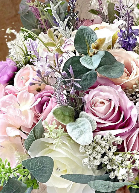 Silk Artificial Rose bouquet mauve, blush, lilac, Ivory round  Bridal flowers image 1