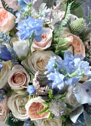 Artificial Wedding Flowers Bridal peony Bouquet in White, Ivory, Pink & Blue image 10