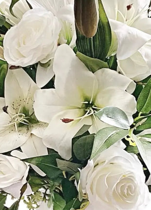 silk  Floral Arrangement Manor Lane in Ivory, White with Rose, Tiger Lily | Déco image 2