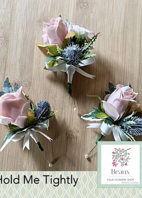 Scottish thistle, rose buttonhole for Groom , Guest , Mens in dark navy blue  image 2