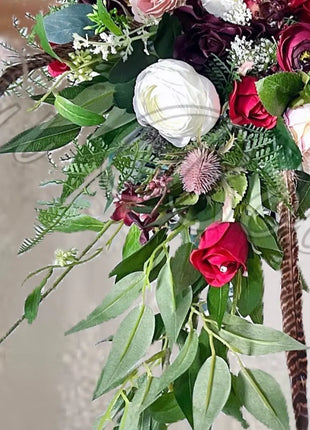 Teardrop Bridal Bouquet - Artificial Wedding Flowers Burgundy, Pink & ivory image 1