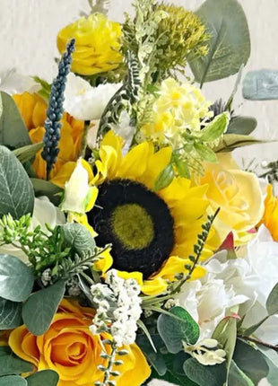 Faux Floral Arrangement in Yellow, White Rose, Sweetpea, Sunflower, Manse Driv image 6