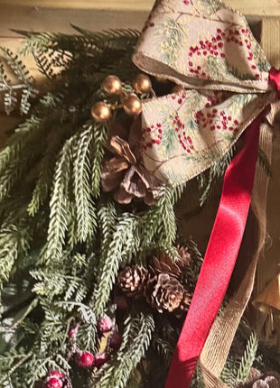  Christmas wreath, real touch snowy nordic pine, fir cones, berries, Bells   image 3