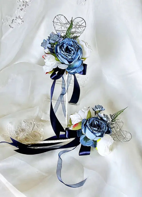 Silk Cascade  Bridal Bouquet Roses, Peony inBlue,  navy, Ivory image 1