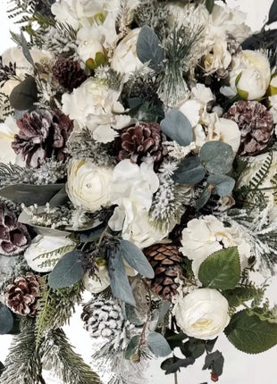 Wintry Christmas Cascade Bridal Bouquet, Ivory, Cream with Fir Cones , spruce  image 5