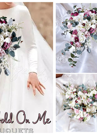 Artificial Wedding Flowers Burgundy, Blush, Ivory Rose Cascading Package 11pc image 0