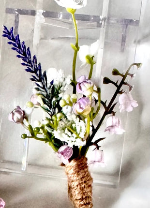 Artificial Silk flower Bridal Bouquet Roses,, Peony flowers -lilac mauve, Ivory image 11