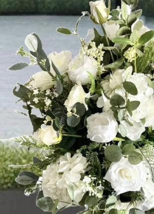 Silk white Floral vase Arrangement, Rose, Gypsophila,  Peony shades of white image 4