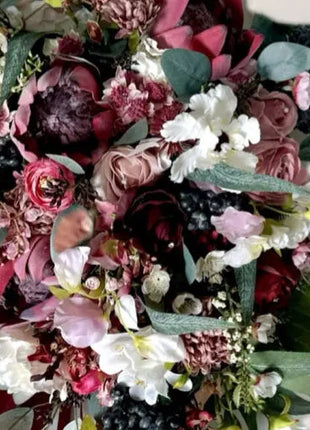 Cascading Bridal Bouquet, Artificial Wedding Flowers in Burgundy, Pink, Mauve image 2